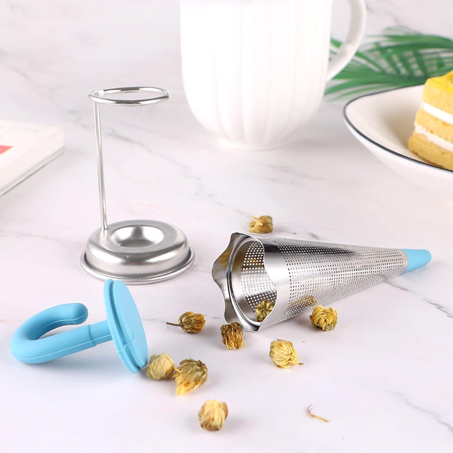 Reusable Cute Umbrella Tea Strainer With Tray  Stand (1 Pc) Reusable Cute Umbrella Tea Strainer With Tray  Stand (1 Pc)
